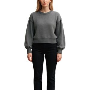 SO Gray Knit Dropped Shoulder Ribbed Crew Neck Sweatshirt Knit Top Size L-Grunge